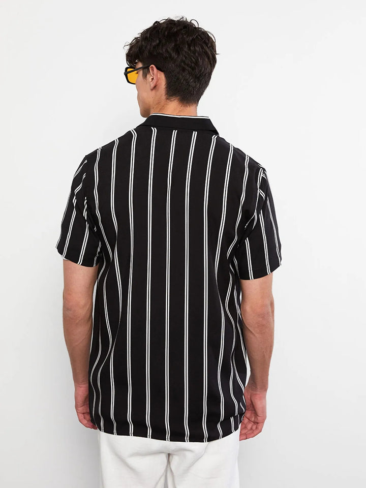 Regular Fit Short Sleeve Striped Poplin Men Shirt