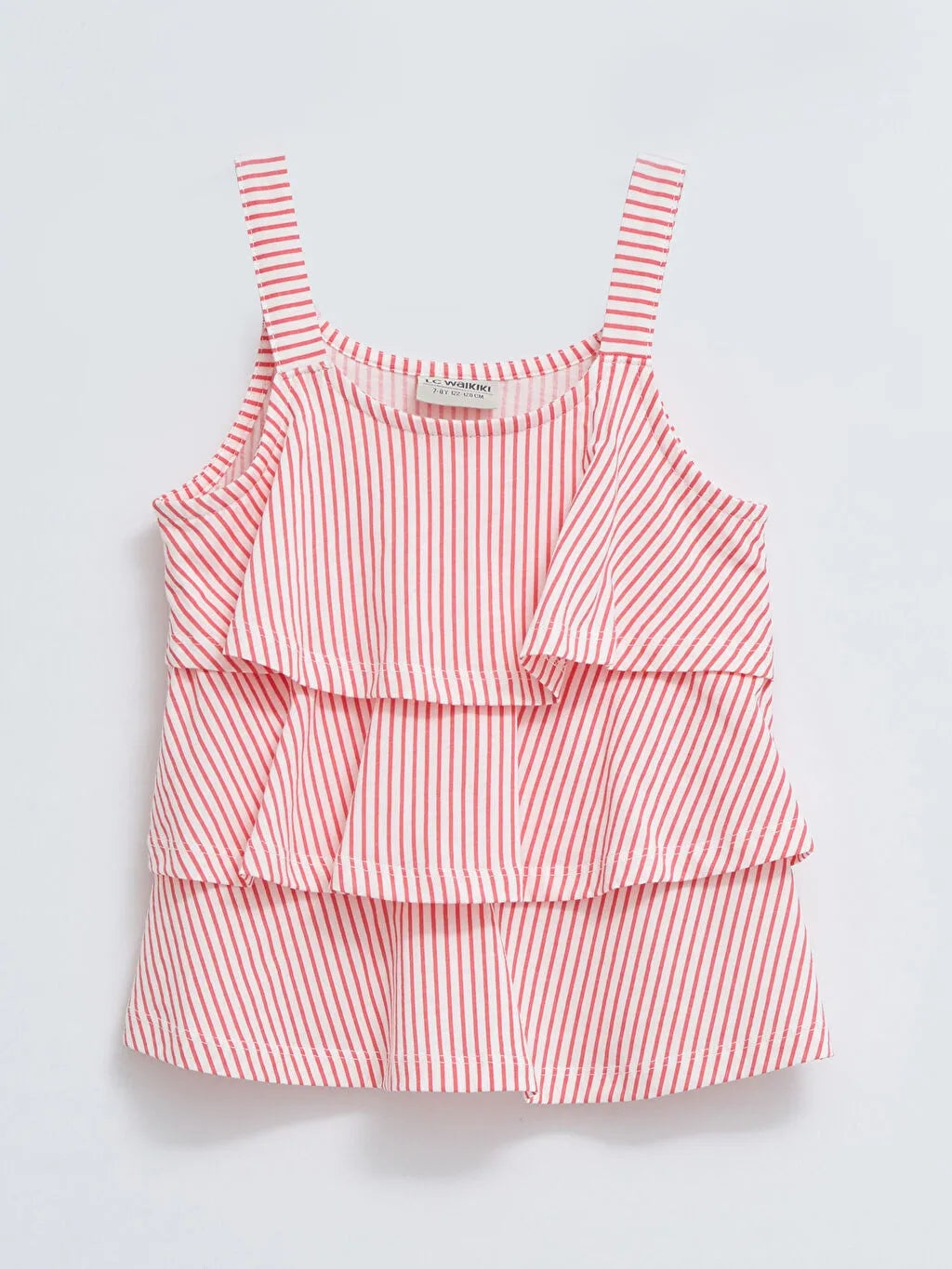 U Neck Striped Ruffle Detailed Cotton Girls' Blouse