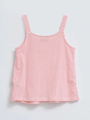 U Neck Striped Ruffle Detailed Cotton Girls' Blouse