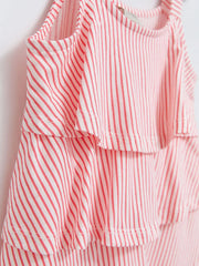 U Neck Striped Ruffle Detailed Cotton Girls' Blouse