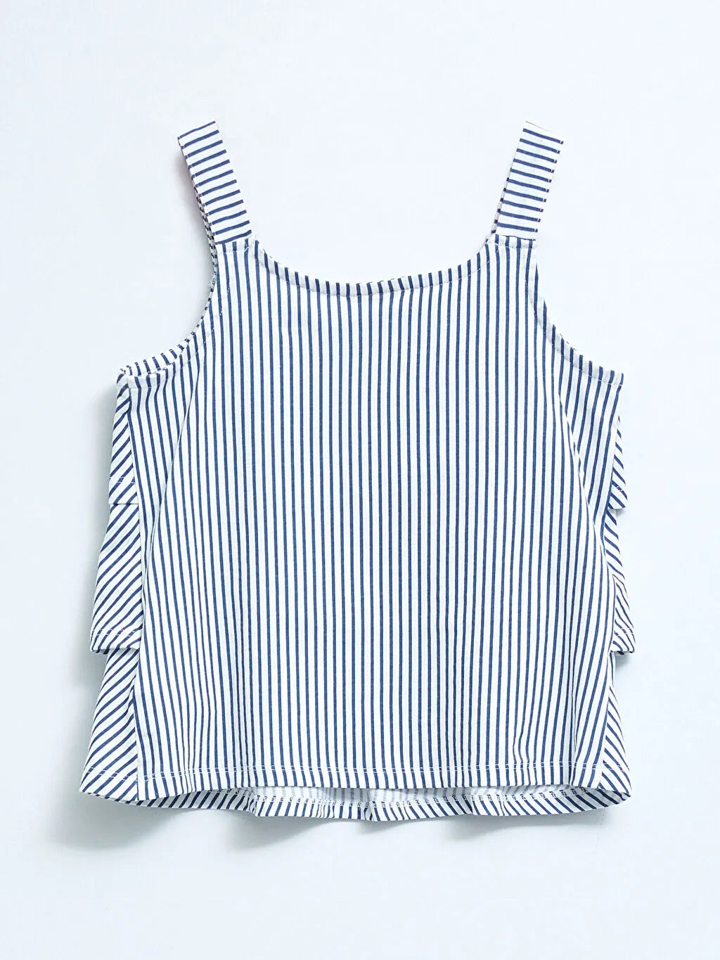 U Neck Striped Ruffle Detailed Cotton Girls' Blouse