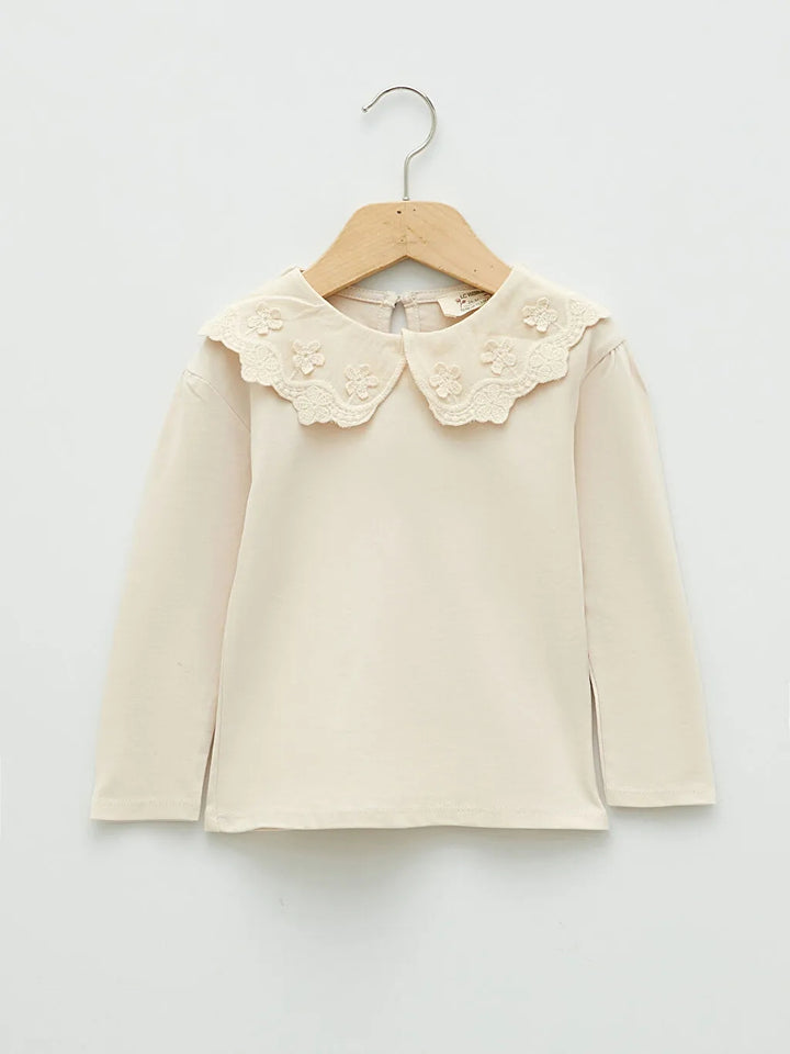 Baby Collar Long Sleeve Basic Cotton Baby Girl T-Shirt