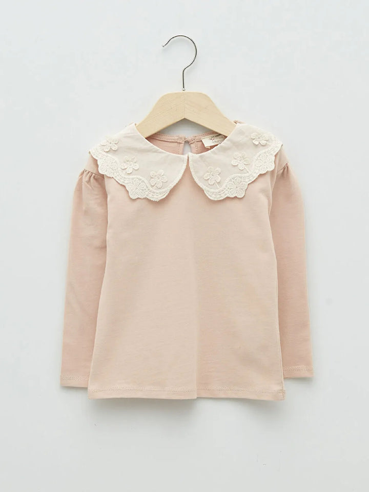 Baby Collar Long Sleeve Basic Cotton Baby Girl T-Shirt