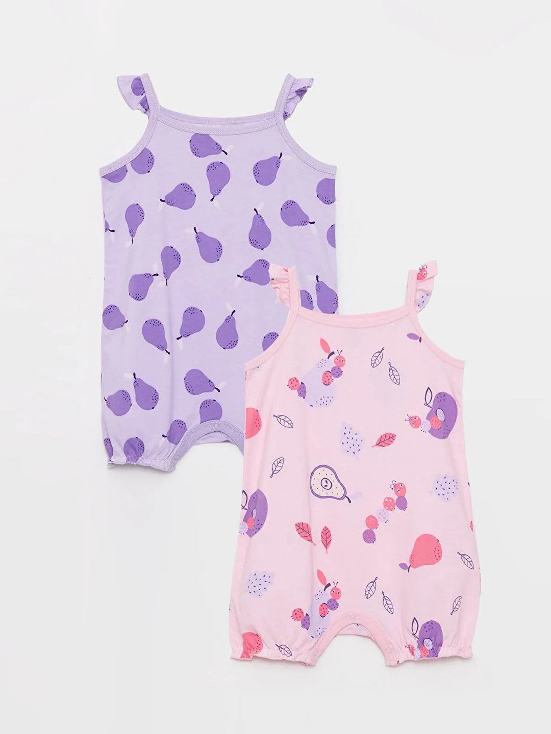Square Collar Strap Printed Cotton Baby Girl Rompers 2 Pack