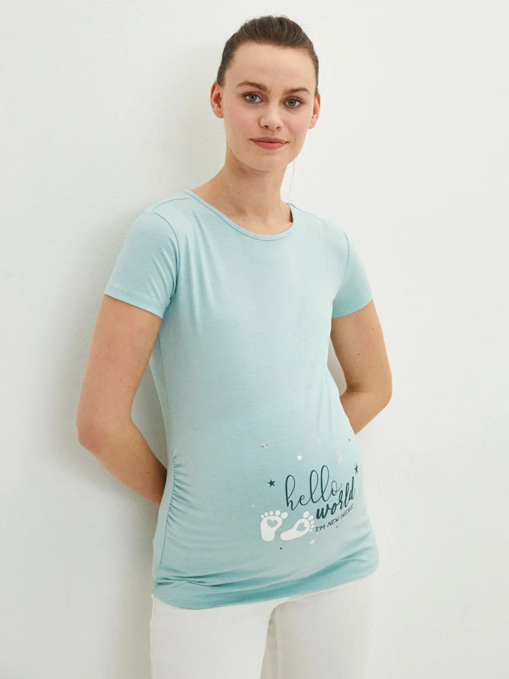 Crew Neck Printed Short Sleeve Maternity T-Shirt