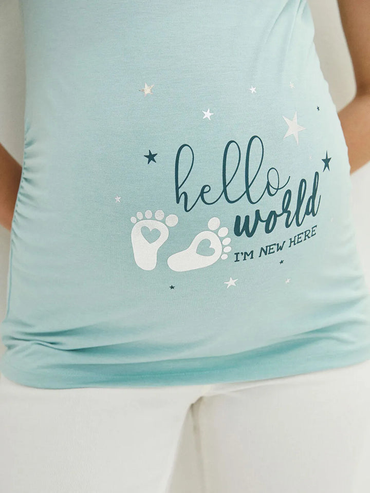 Crew Neck Printed Short Sleeve Maternity T-Shirt