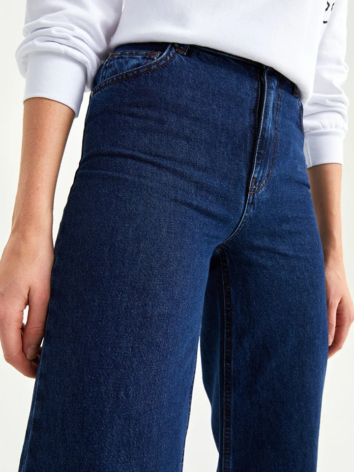 Xside Standard Fit Straight Pocket Detailed Wide Leg Women Jean Trousers