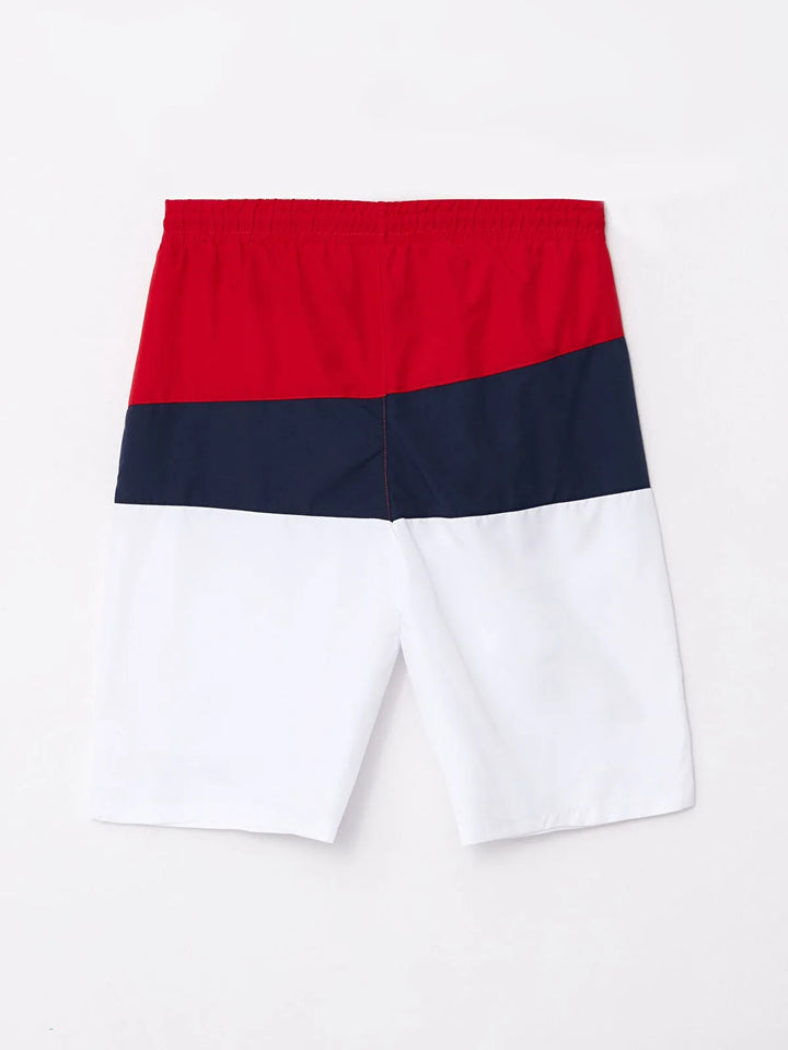 Knee-Length Color Block Men Marine Shorts