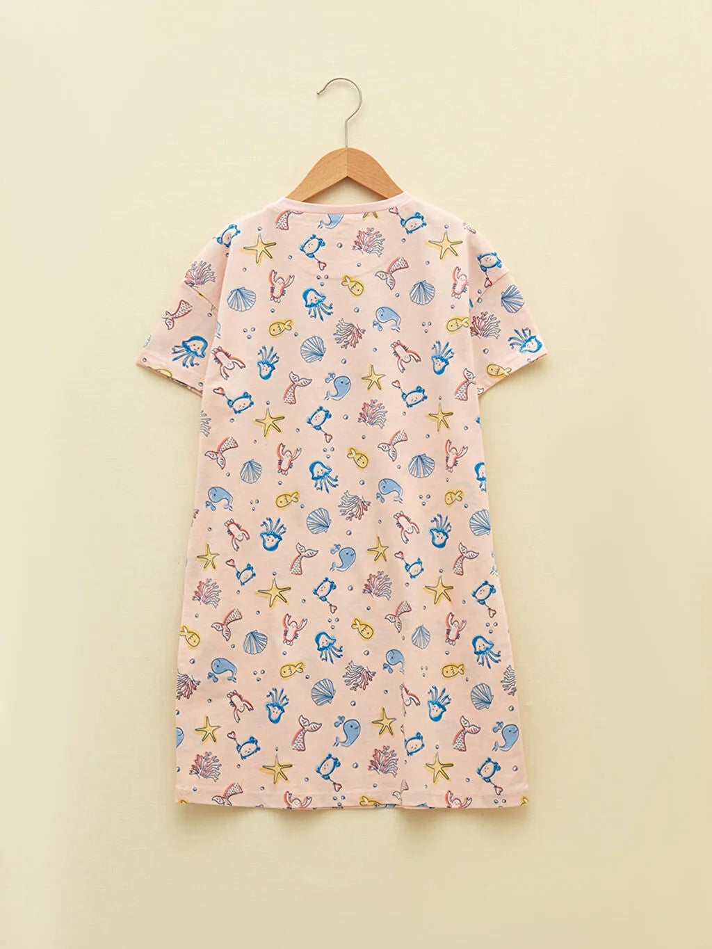 Crew Neck Printed Short Sleeve Organic Cotton Girls' Nightgown