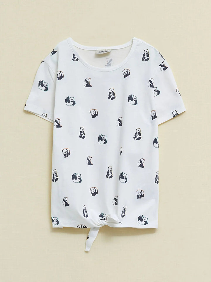 Crew Neck Printed Short Sleeve Cotton Girls' T-Shirt