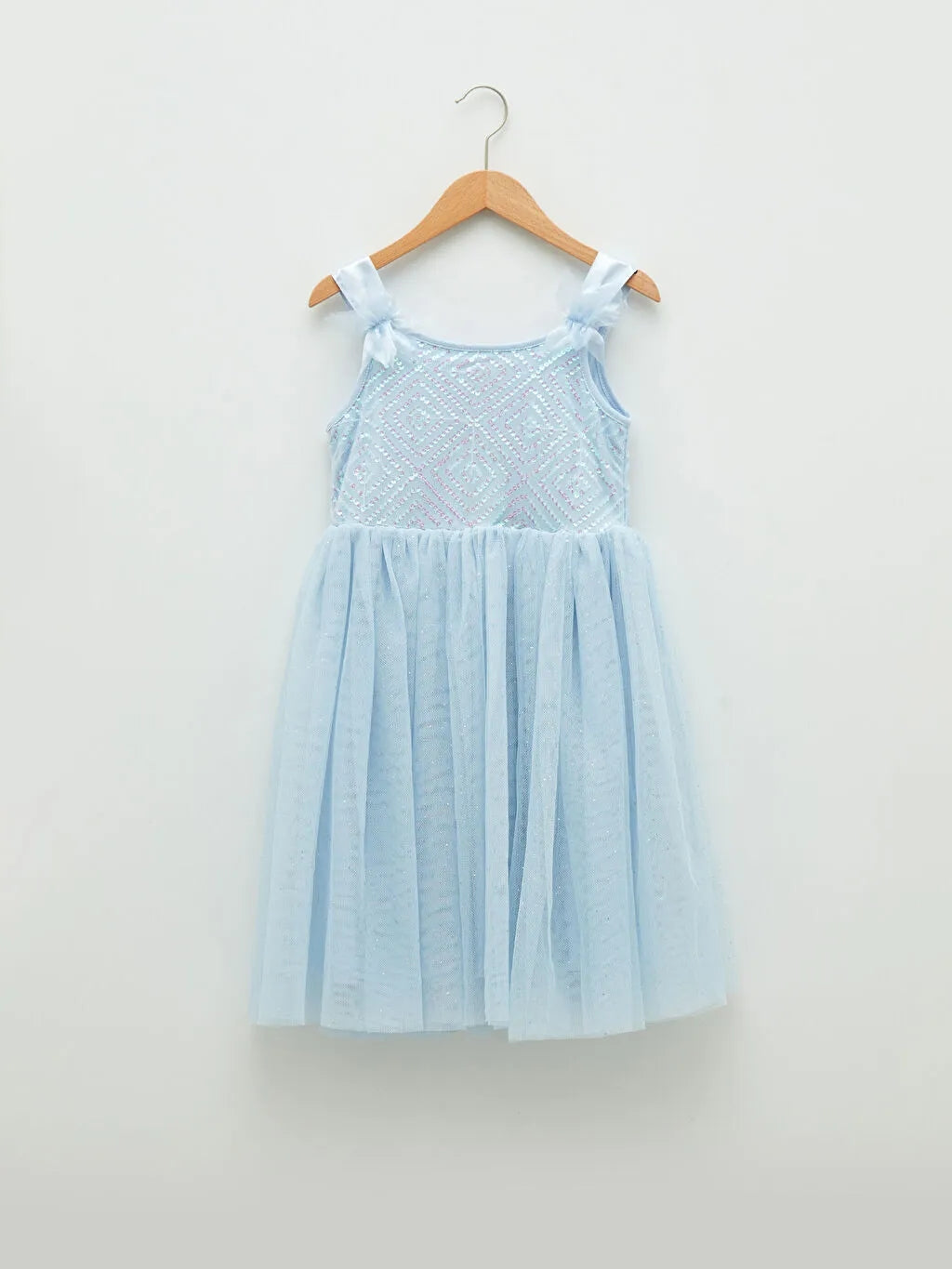 Square Collar Sequin Embroidered Girl Dress