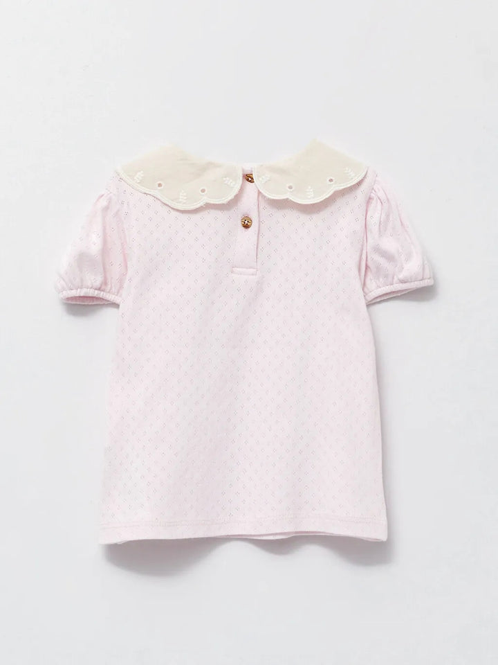Baby Collar Short Sleeve Basic Cotton Baby Girl T-Shirt