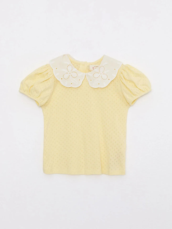 Baby Collar Short Sleeve Basic Cotton Baby Girl T-Shirt