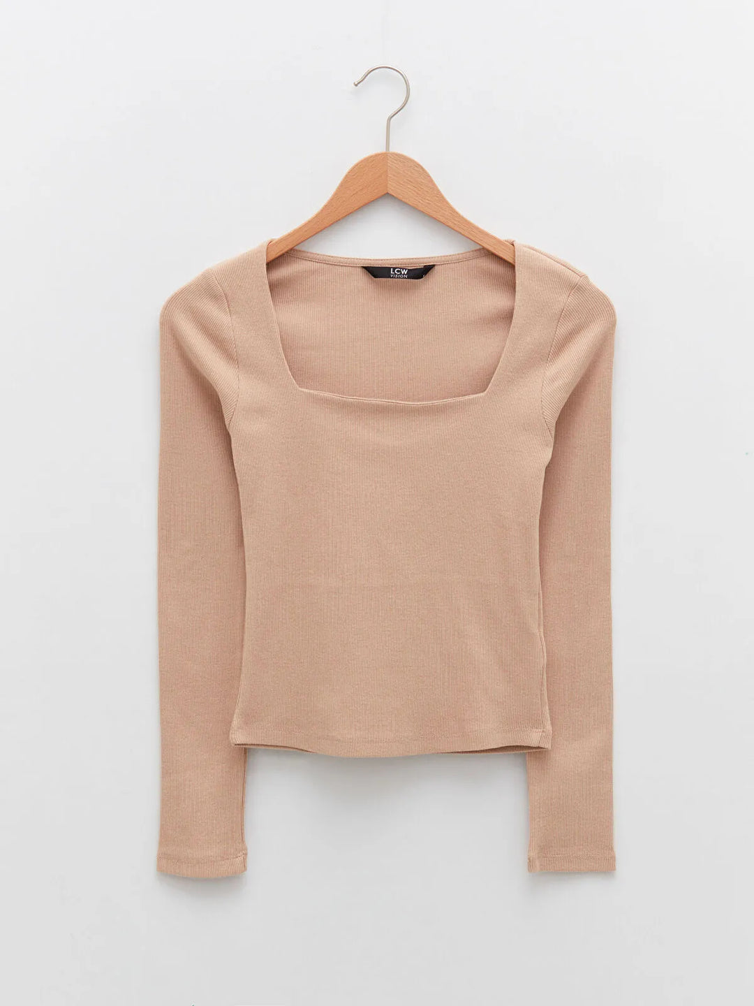 LCW Vision Square Collar Straight Long Sleeve Women T-Shirt