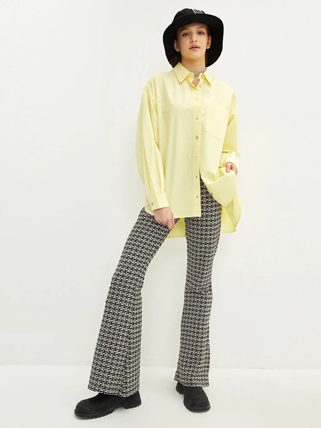 LCW Limited Elastic Waist Narrow Fit Patterned Spanish Leg Women Trousers
