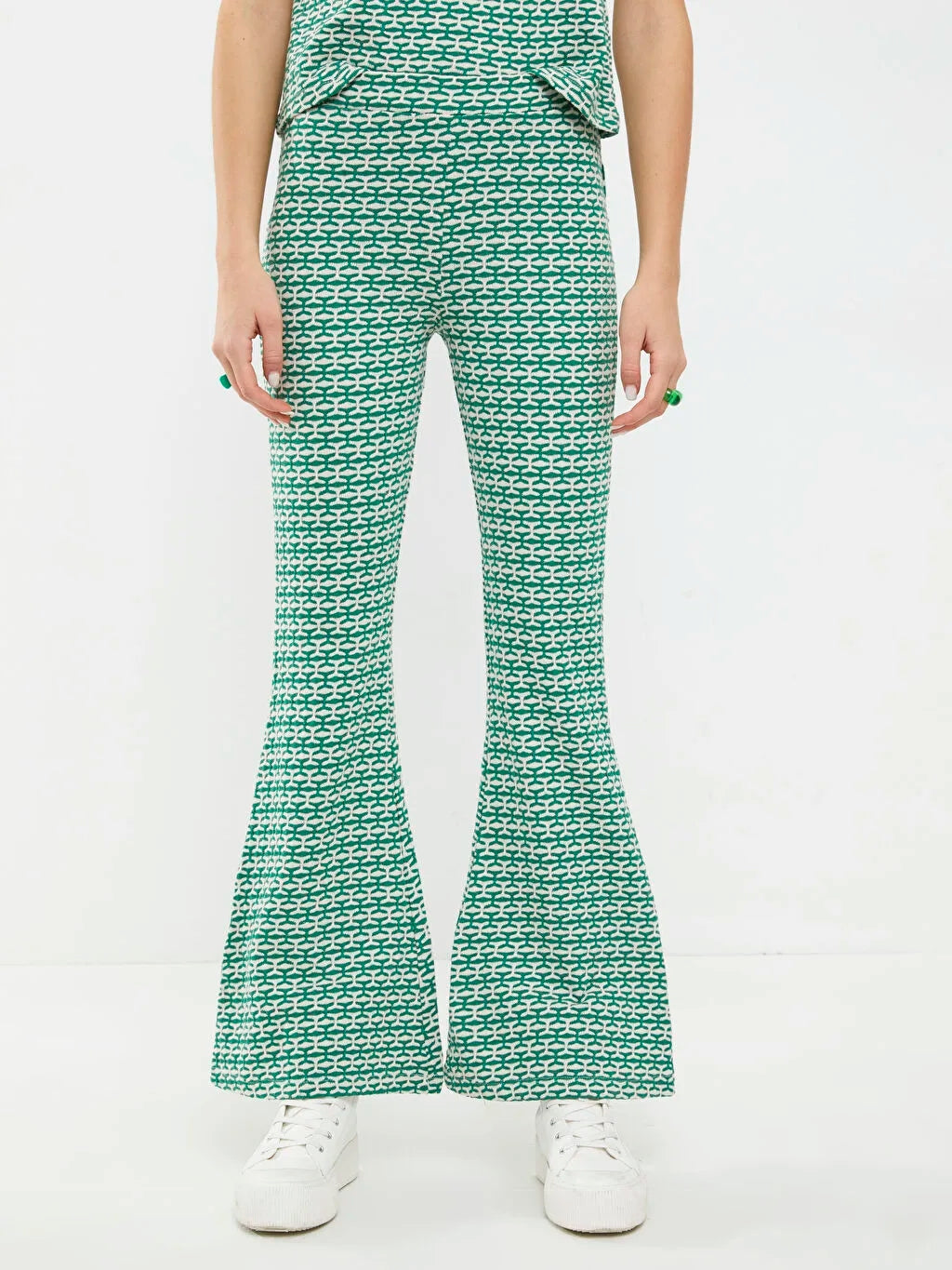 LCW Limited Elastic Waist Narrow Fit Patterned Spanish Leg Women Trousers