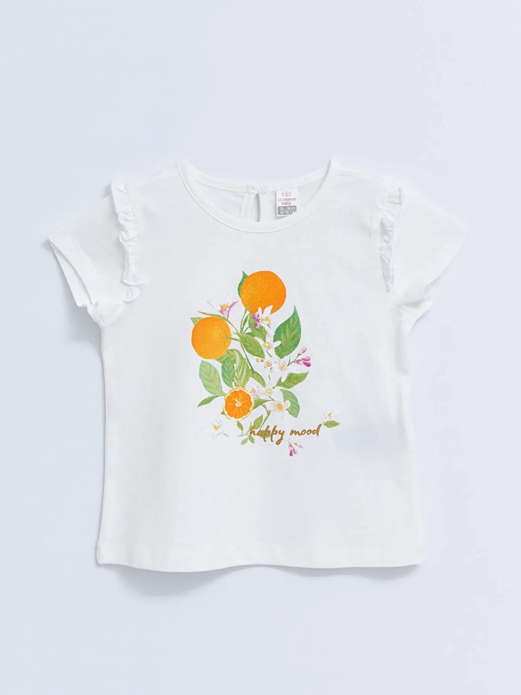 Crew Neck Short Sleeve Printed Cotton Baby Girl T-Shirt