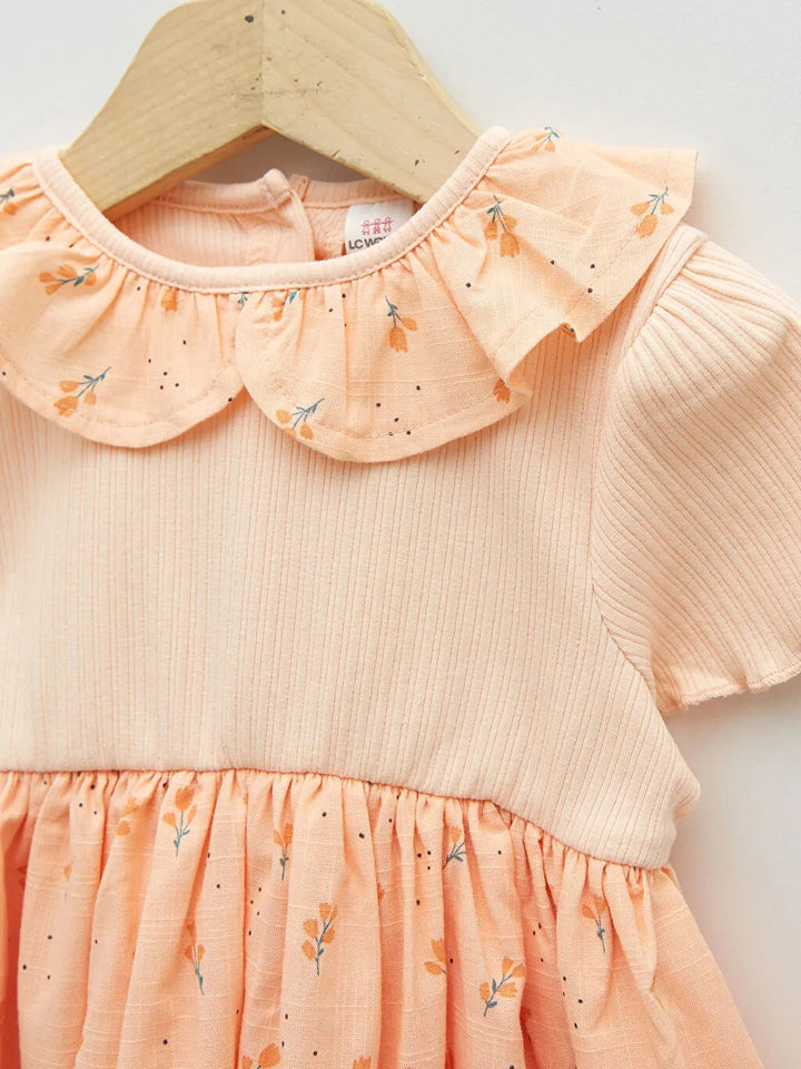 Bebe Collar Short Sleeve Printed Baby Girl Dress