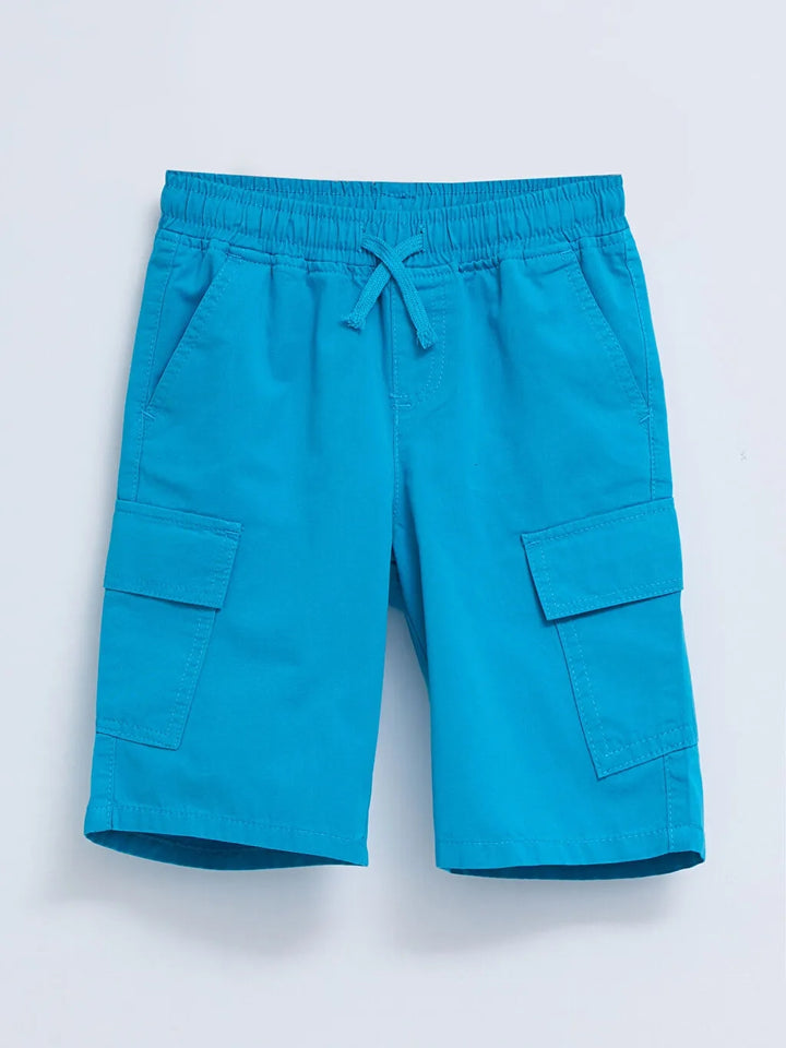 Basic Gabardine Boys Cargo Shorts With Elastic Waist