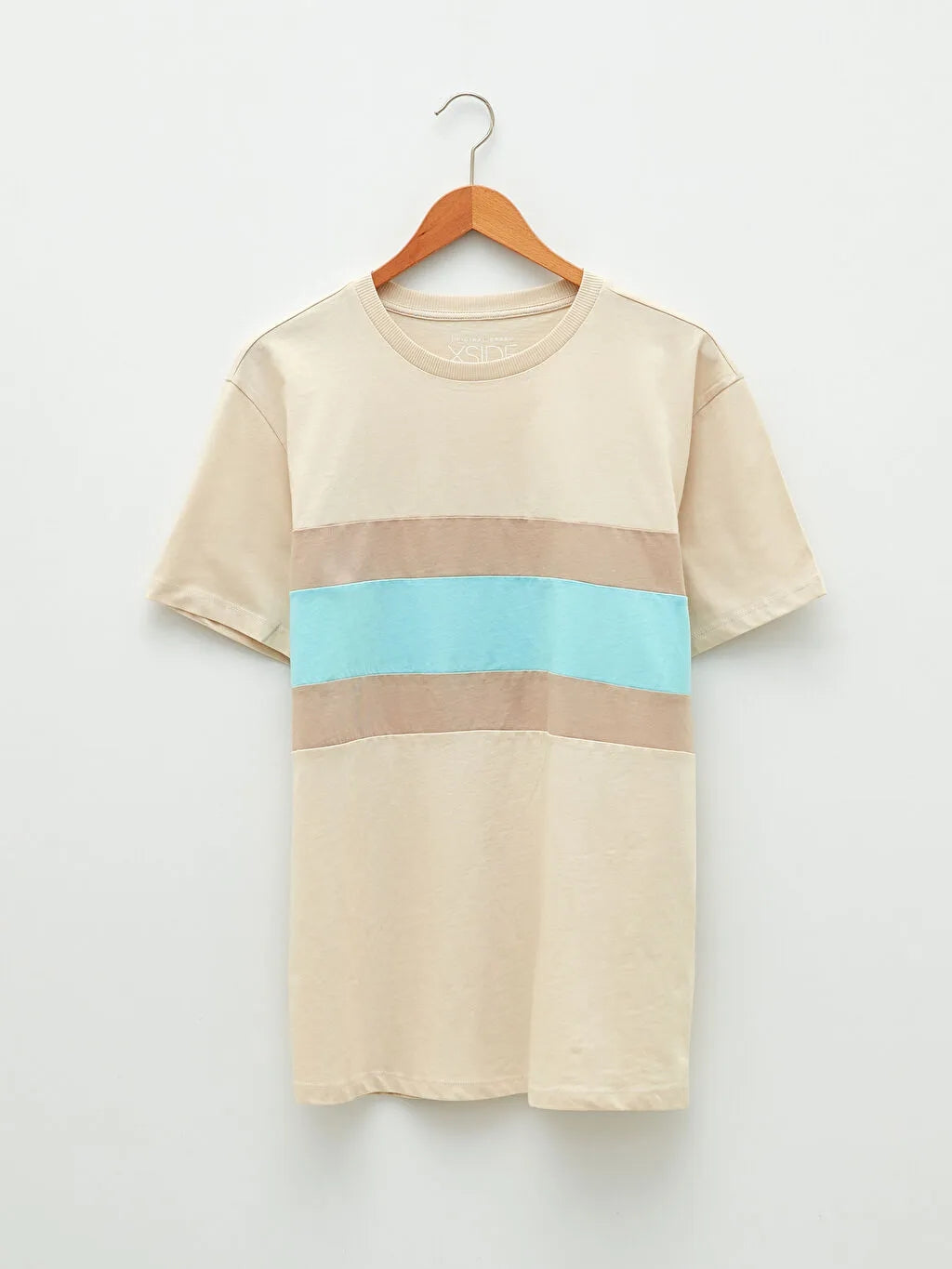 Xside Crew Neck Short Sleeve Color Block Combed Cotton Men T-Shirt