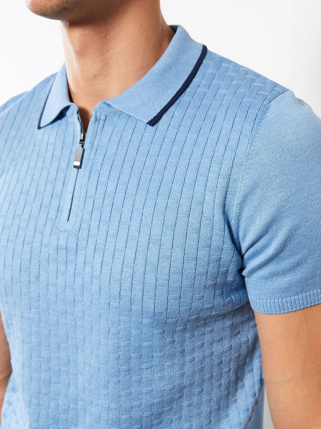 Polo Collar Short Sleeve Men Knitwear Sweater