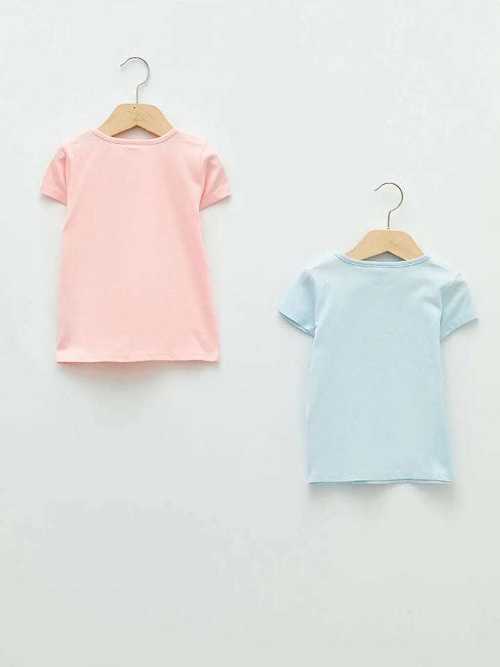 Crew Neck Short Sleeve Printed Baby Girl T-Shirt 2-Pack