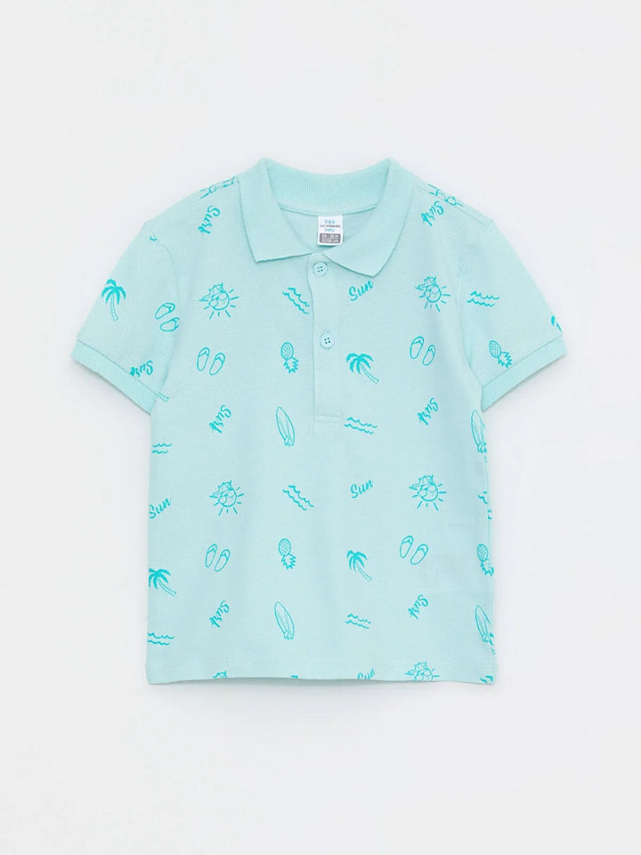 Polo Neck Short Sleeve Printed Cotton Baby Boy T-Shirt