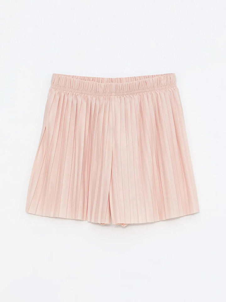 Elastic Waist Basic Pleated Girl's Shorts