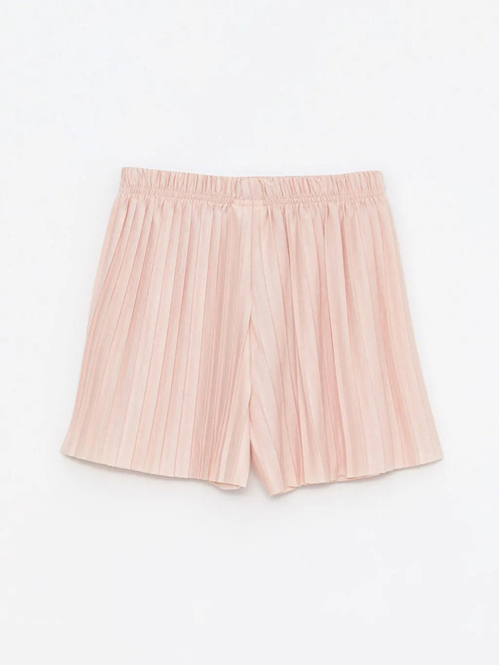 Elastic Waist Basic Pleated Girl's Shorts