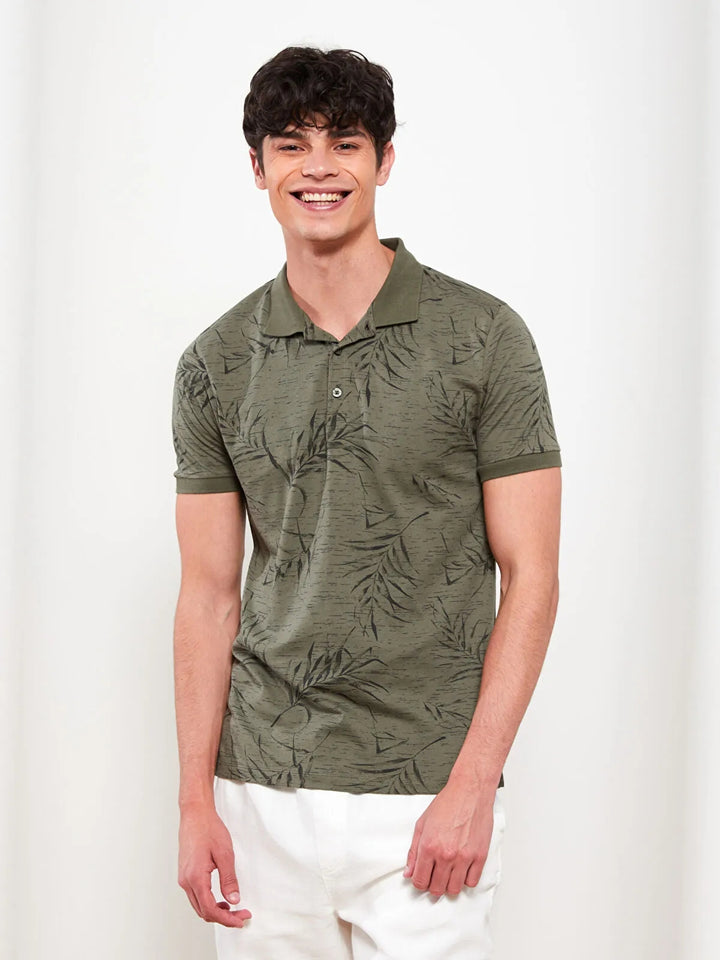 Lcw Casual Polo Collar Short Sleeve Patterned Combed Cotton Men T-Shirt