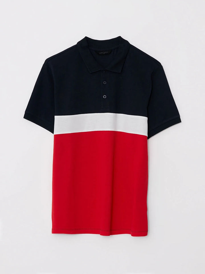 Lcw Casual Polo Collar Short Sleeve Color Block Men T-Shirt