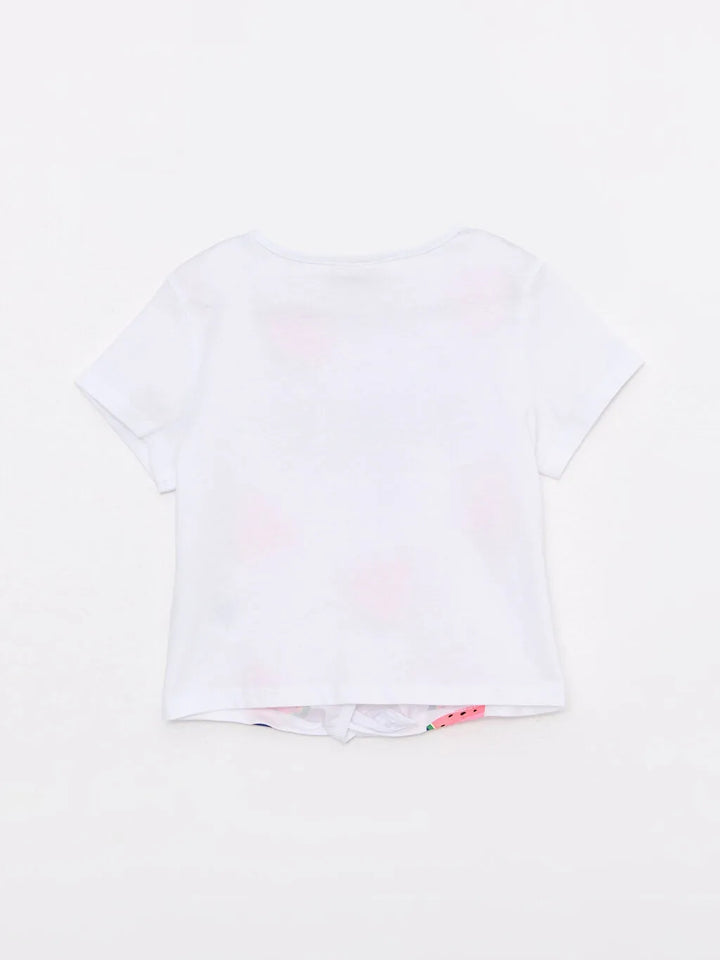 Crew Neck Printed Short Sleeve Cotton Girls T-Shirt