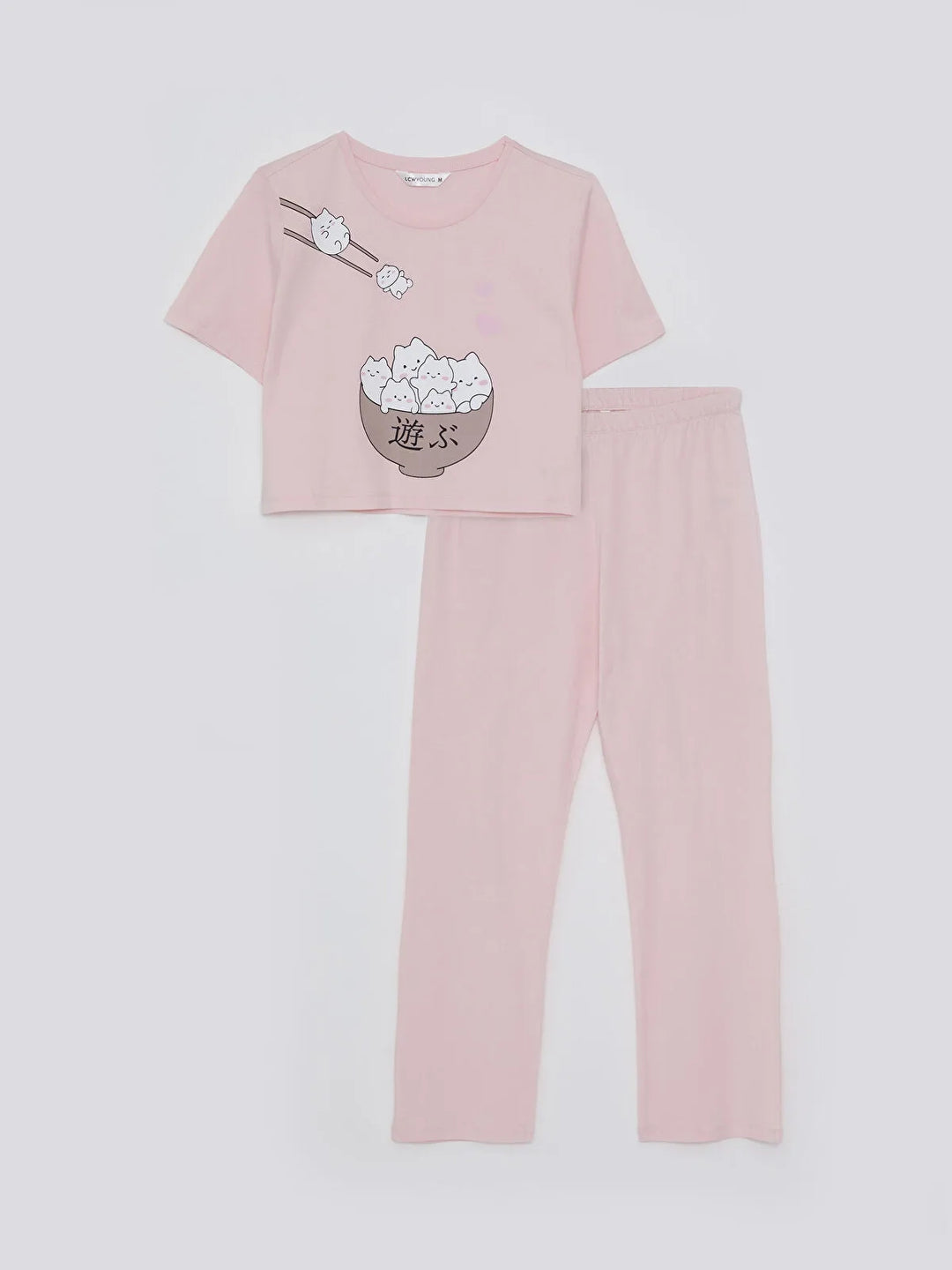 Lcw Dream Crew Neck Printed Short Sleeve Cotton Women Pajamas Set