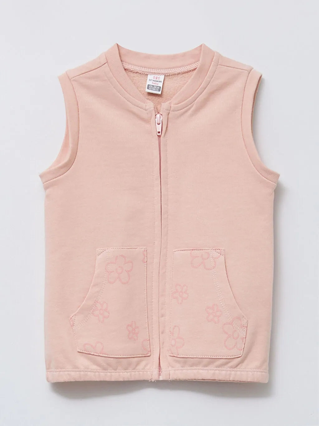 Crew Neck Printed Cotton Baby Girl Zipper Vest