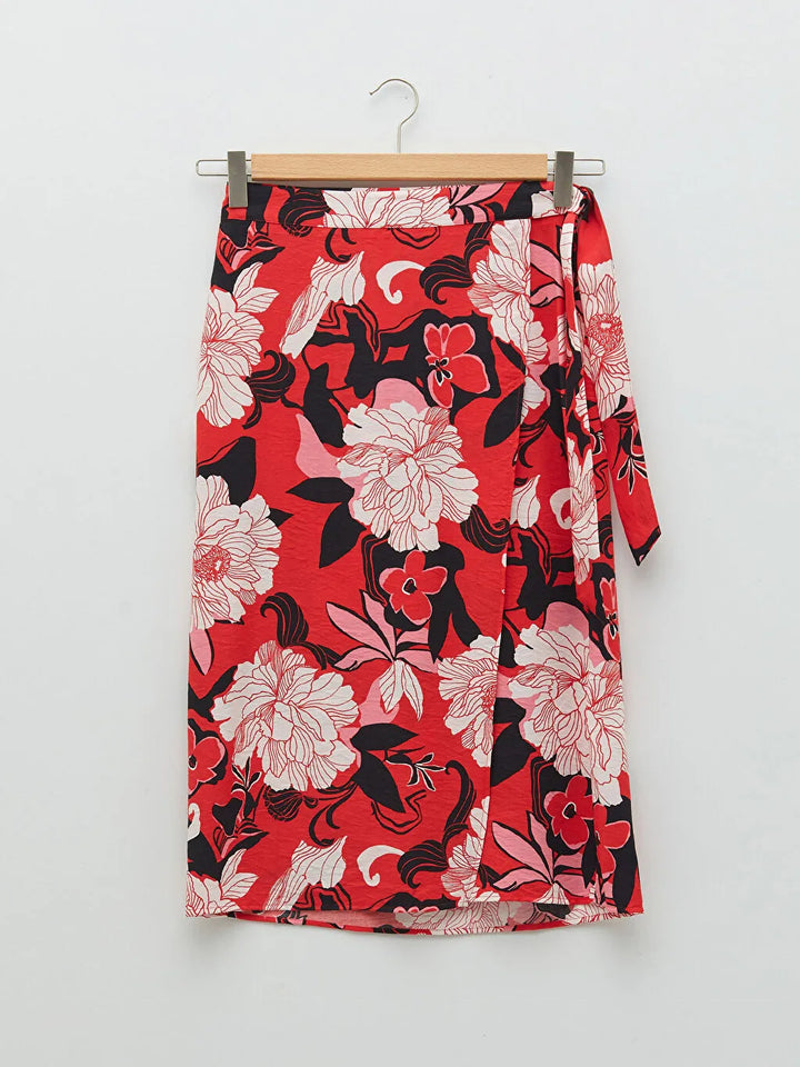 LCW VISION Tie Waist Floral A-Line Skirt for Women