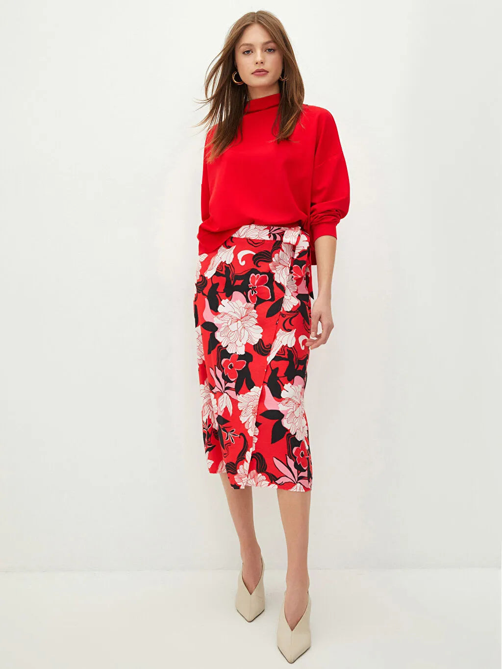 LCW VISION Tie Waist Floral A-Line Skirt for Women