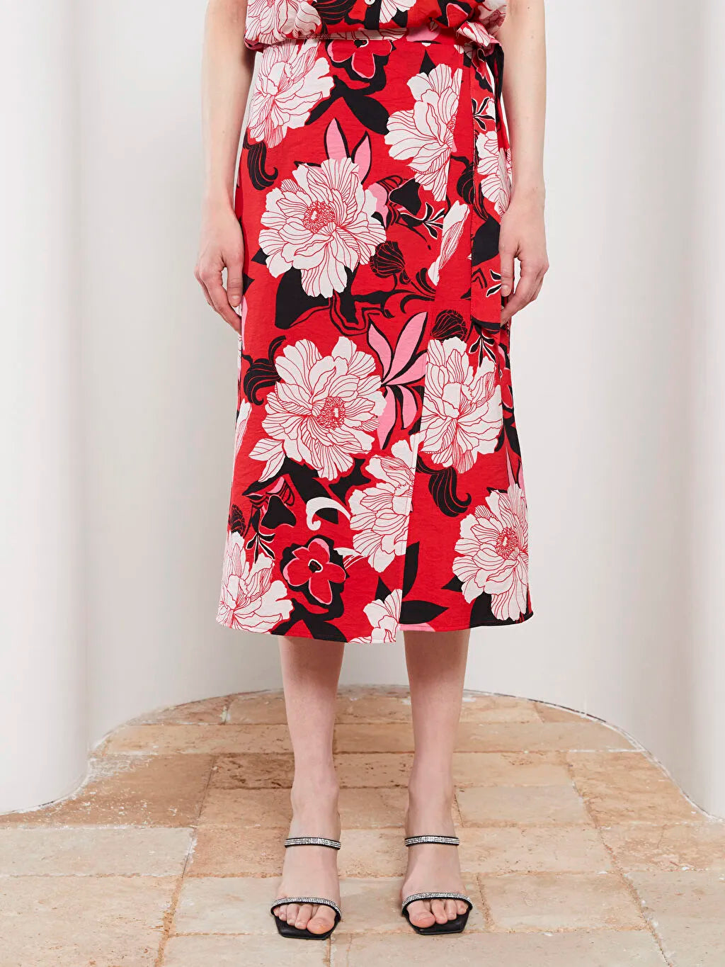 LCW VISION Tie Waist Floral A-Line Skirt for Women