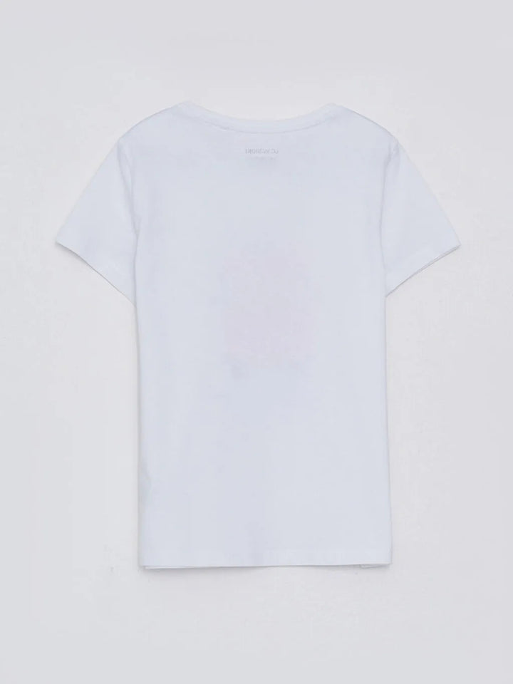 Crew Neck Printed Short Sleeve Cotton Girls T-Shirt