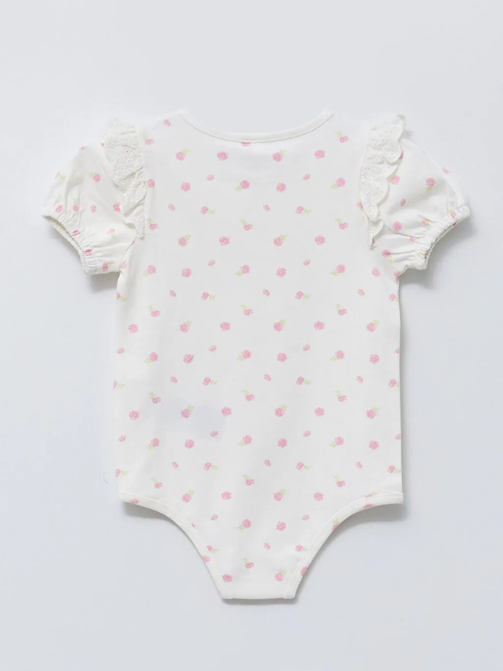 Crew Neck Short Sleeve Printed Cotton Baby Girl Snap Button Body
