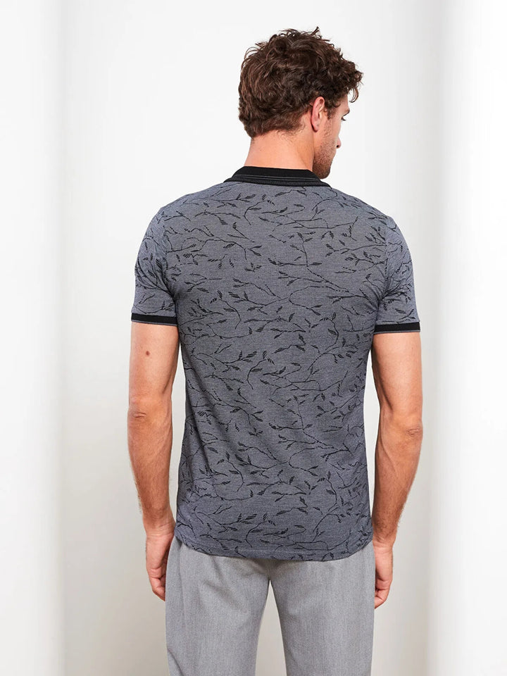 Polo Neck Short Sleeve Patterned Pique Men T-Shirt
