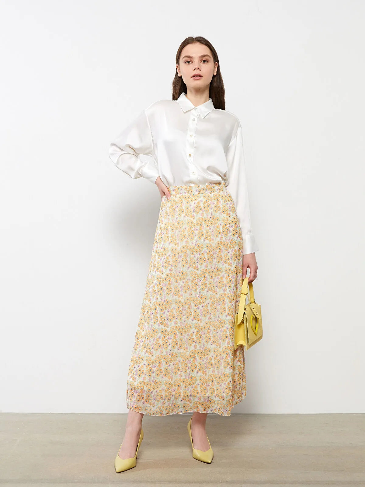Modest Elastic Waist Floral A-Line Chiffon Women Skirt