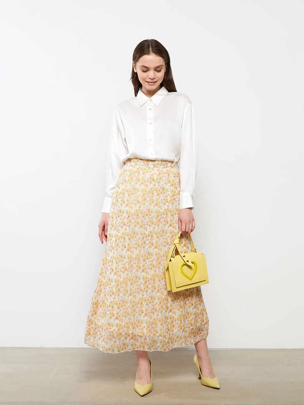 Modest Elastic Waist Floral A-Line Chiffon Women Skirt