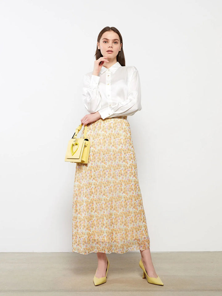 Modest Elastic Waist Floral A-Line Chiffon Women Skirt