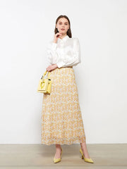 Modest Elastic Waist Floral A-Line Chiffon Women Skirt