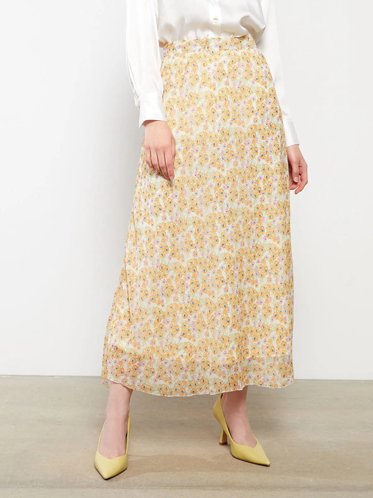 Modest Elastic Waist Floral A-Line Chiffon Women Skirt