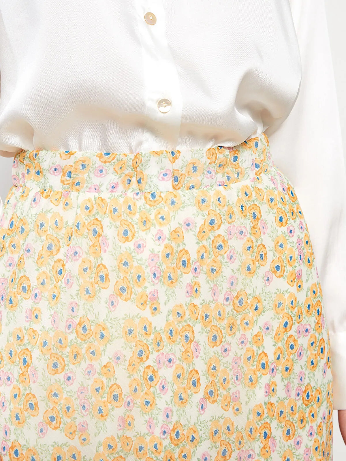 Modest Elastic Waist Floral A-Line Chiffon Women Skirt