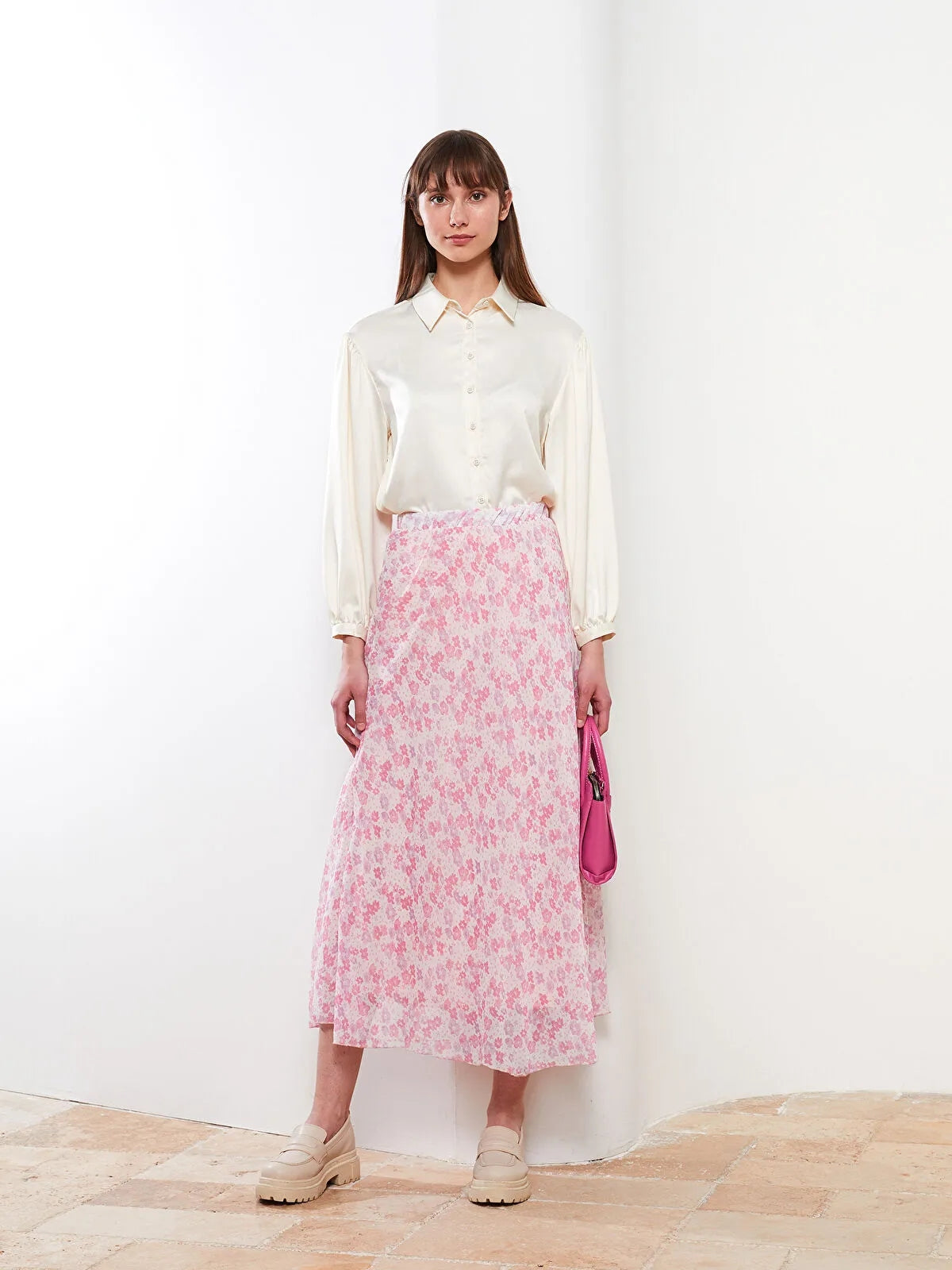 Modest Elastic Waist Floral A-Line Chiffon Women Skirt