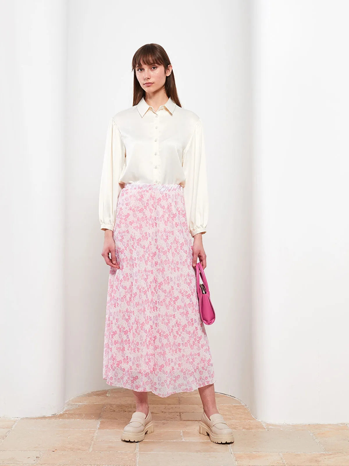 Modest Elastic Waist Floral A-Line Chiffon Women Skirt