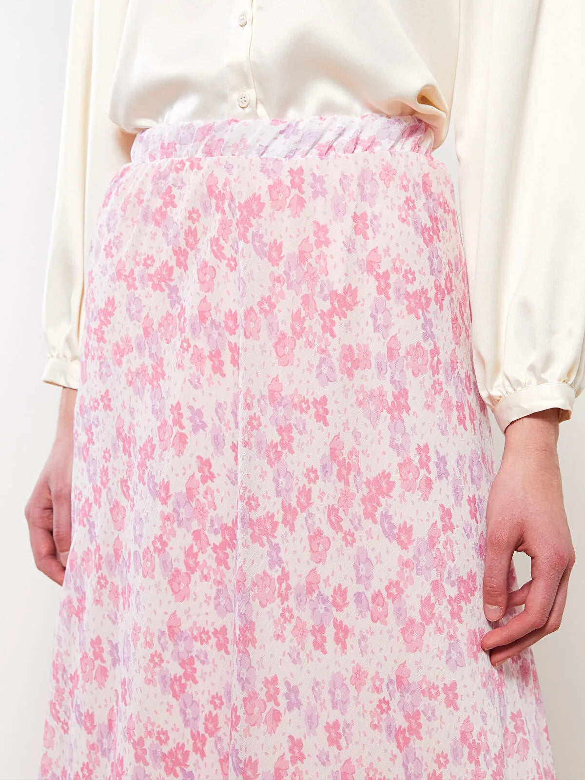 Modest Elastic Waist Floral A-Line Chiffon Women Skirt