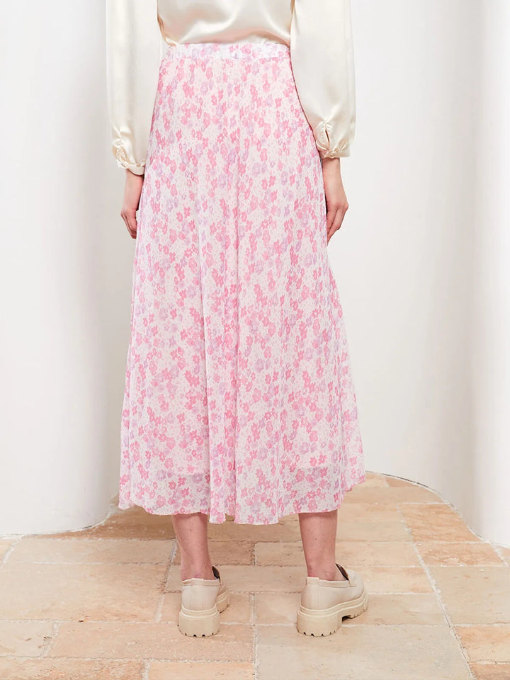 Modest Elastic Waist Floral A-Line Chiffon Women Skirt